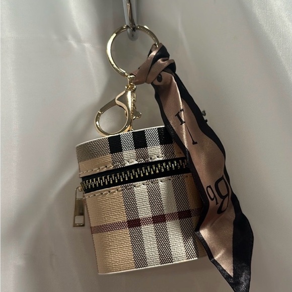Accessories - Plaid Keychain Pouch with Scarf Accent